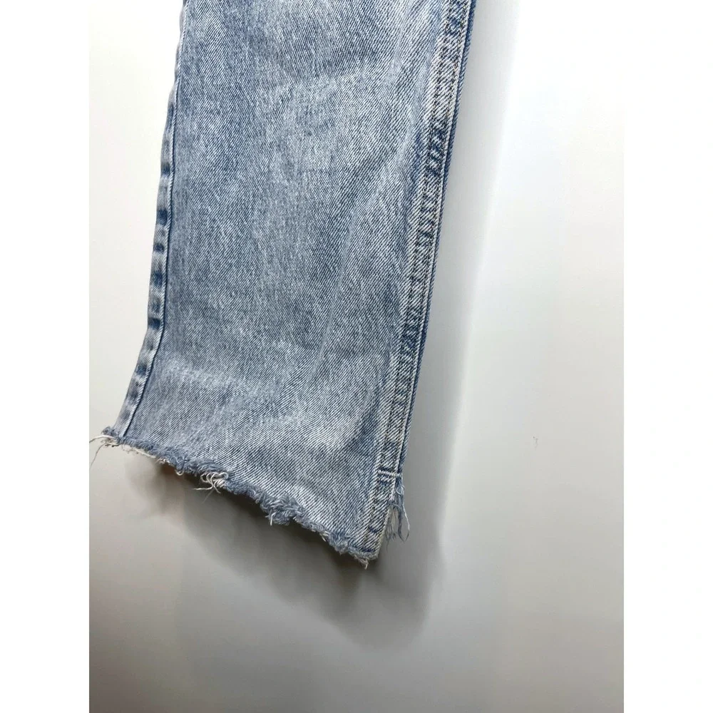 ZARA High‎ Rise Light Wash Denim Jeans Straight Leg Raw Hem